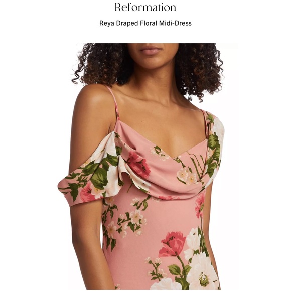 Reformation Raya OTS Midi Dress in Rose Garden 0 NWT - Picture 6 of 14